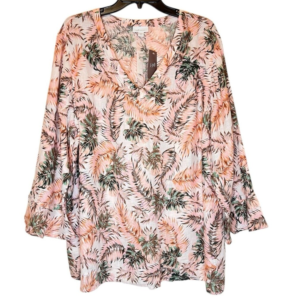 J JILL Love Linen Soft Rose Floral Leaf Print Tunic Top Boho Preppy XL Tall NWT